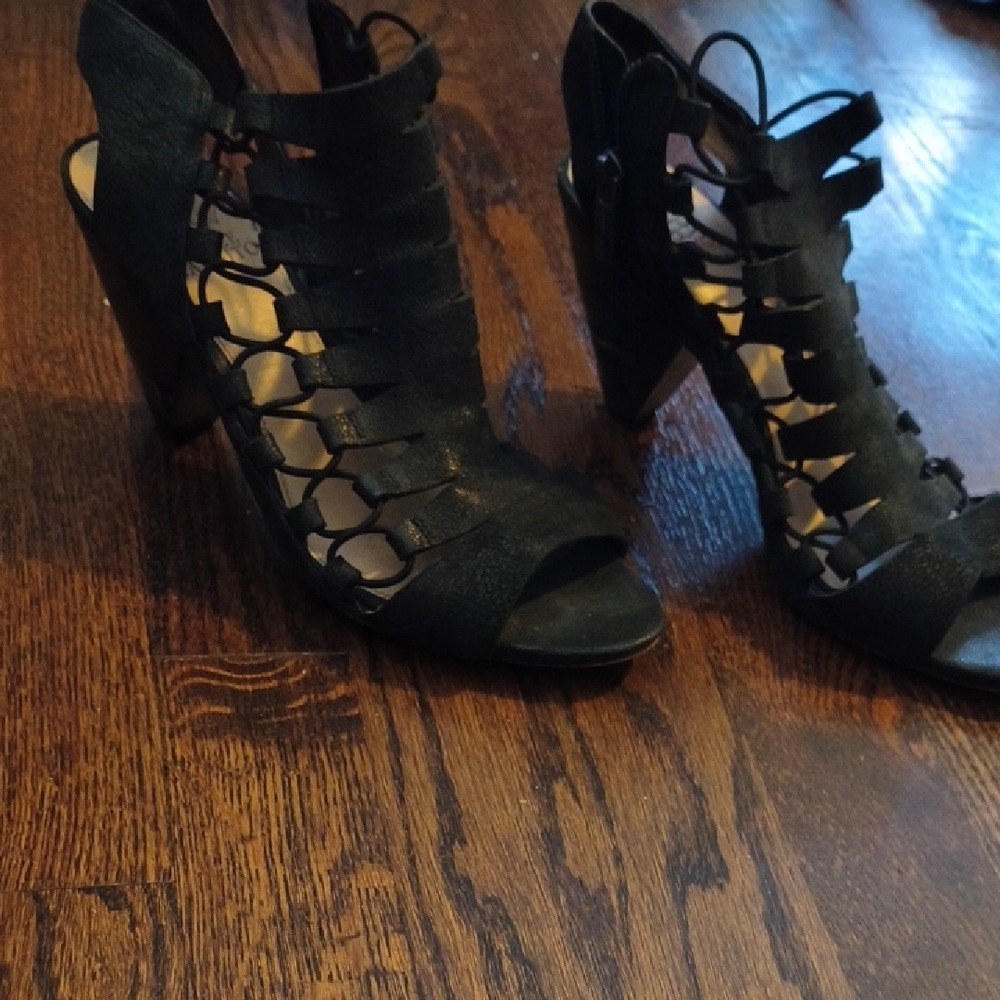 Vince Camuto Black High-Heeled Lace-Up Heels